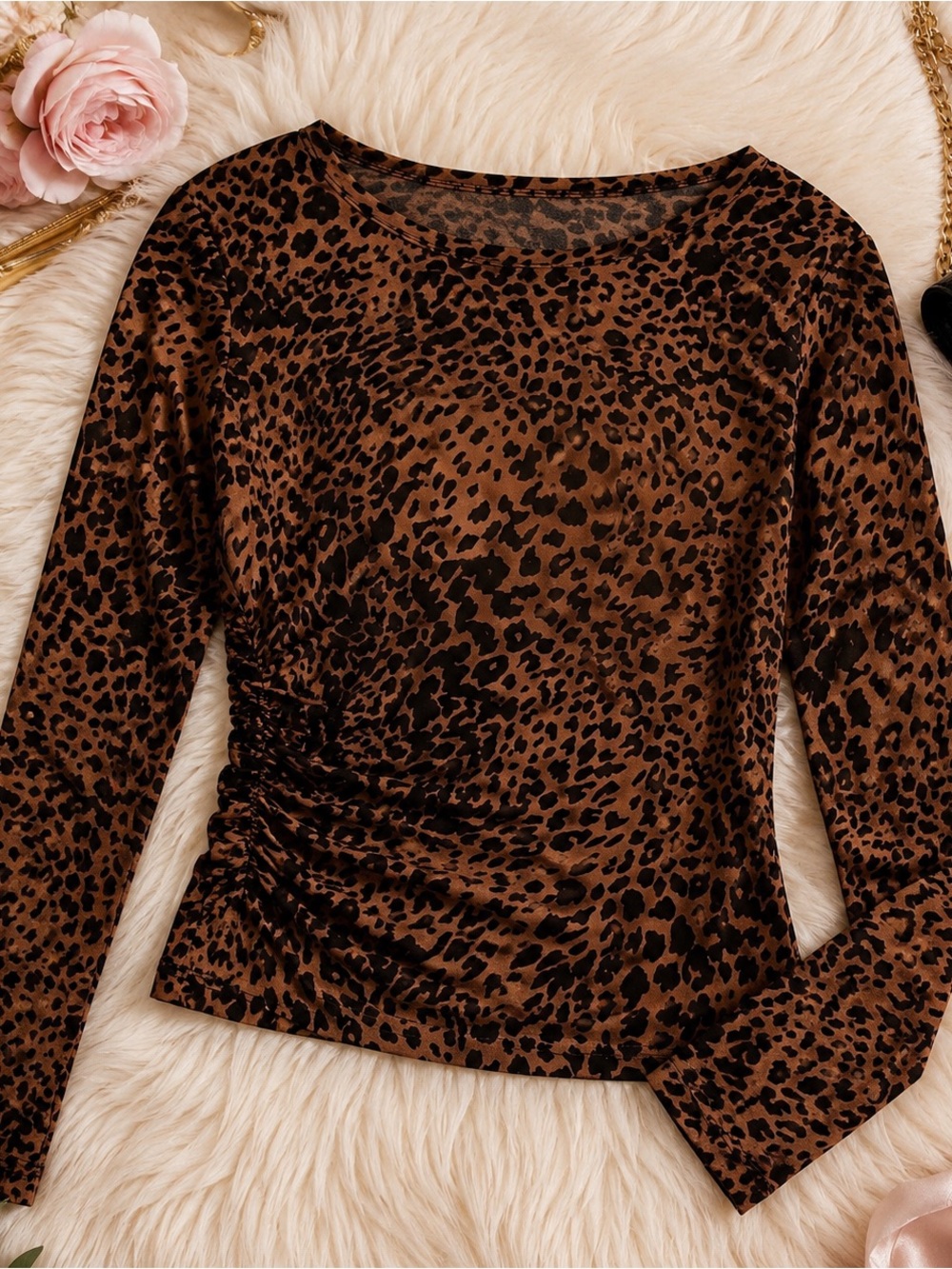 Fashion Nova Brown Leopard Print Long Sleeve Top